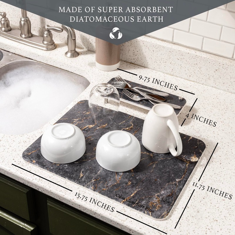 Stone Dish Drying Mat, 2 Piece Set, Water-Absorbent. Stone Drying