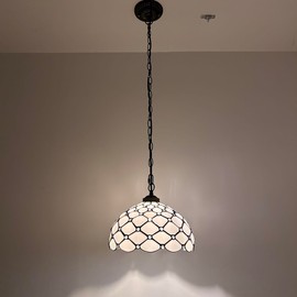 enjoy decor lamps Tiffany Pendant Lighting White Stained Glass Crystal Beans Hanging Lamp LED Bulb Included for Dining Room Kitchen Island Living Room 12" W*12" D*60" H