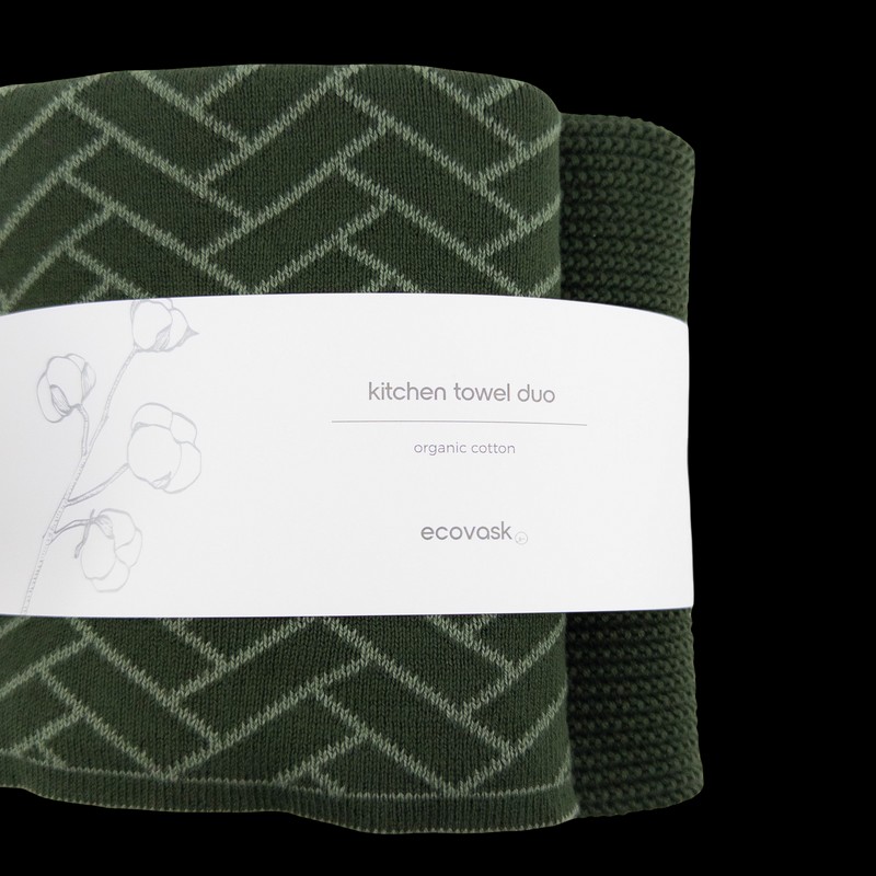 Ecovask Kitchen Towel Duo Organic Cotton, Check Navy Denim