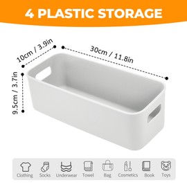 LYLIDIA Pack of 4 Storage Box Organiser Box Container 30 x 10 x 9.5 cm Grey Tight Storage Bathroom Boxes Plastic Baskets Small Organiser Boxes for Kitchen Bathroom Shelf Plastic Box