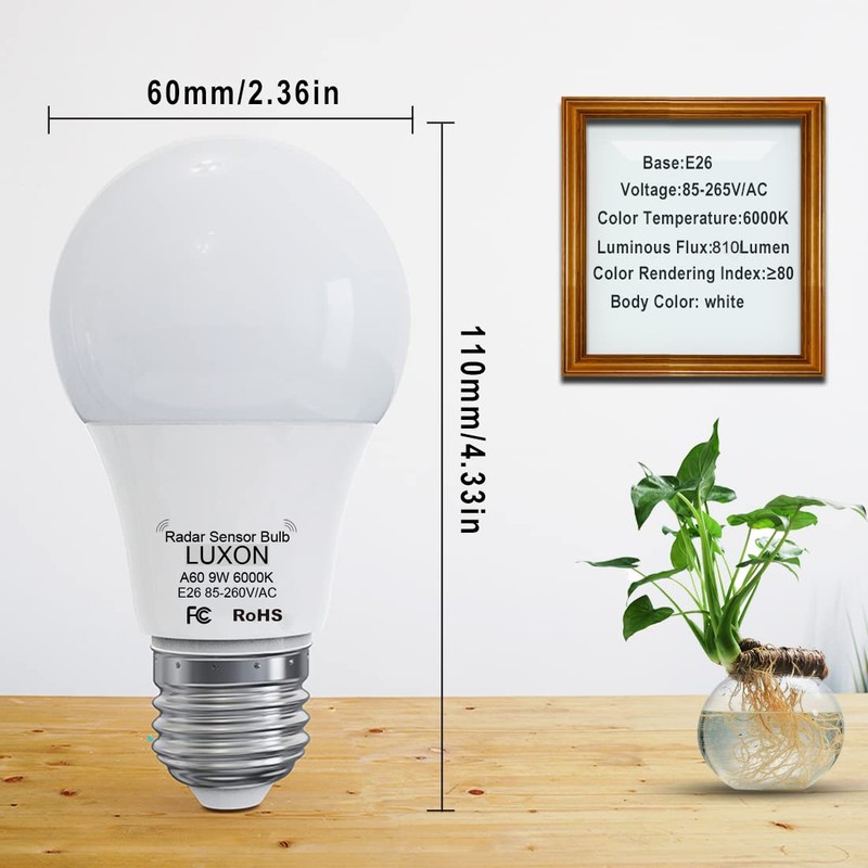 LUXON Radar Motion Sensor Light Bulbs,Dusk to Dawn LED Light