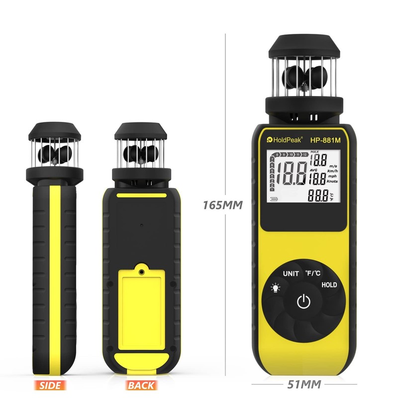 New Digital Anemometer Handheld Wind Speed Meter, HOLDPEAK 881M Digital