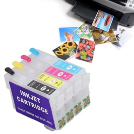 Refillable Ink Box, 4 Color Reusable Ink Cartridge with Permanent Chip for Photo Document Printing (T1811/T1812/T1813/T1814)