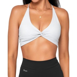 Danysu Backless Sports Bra Women's Buttery Soft Workout Tops with Removable Padded Yoga Training Bra Strappy Going Out Top, #2.twirl front princess white