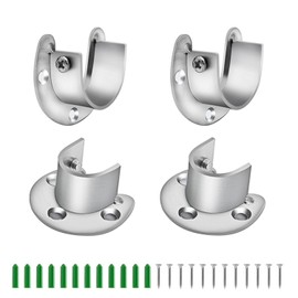 WJUAN 4 Pcs Flange Bracket, 28 mm U-Shape Rod Flange Set with Screws and Expansion Tube for Wardrobe Hangers Clothes Rod Holders (Silver)