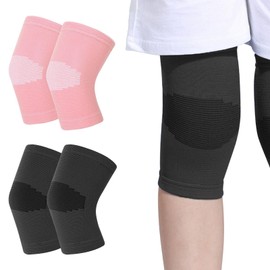 2 Pairs Kids Knee Support,Kids Knee Sleeve,Childs Knee Support,Childrens Knee Compression Sleeve,Boys & Girls for Volleyball Basketball Gymnastics Sports(Pink,Black)