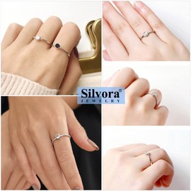 Silvora Vintage Wedding Band Stacking Jewelry Womans S925 Silver Ring Hypoallergenic Clear Stone Pinky Rings Size 7