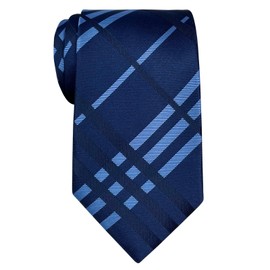 Retreez Exquisite Plaid Check Woven Microfiber Men's Tie - Navy Blue
