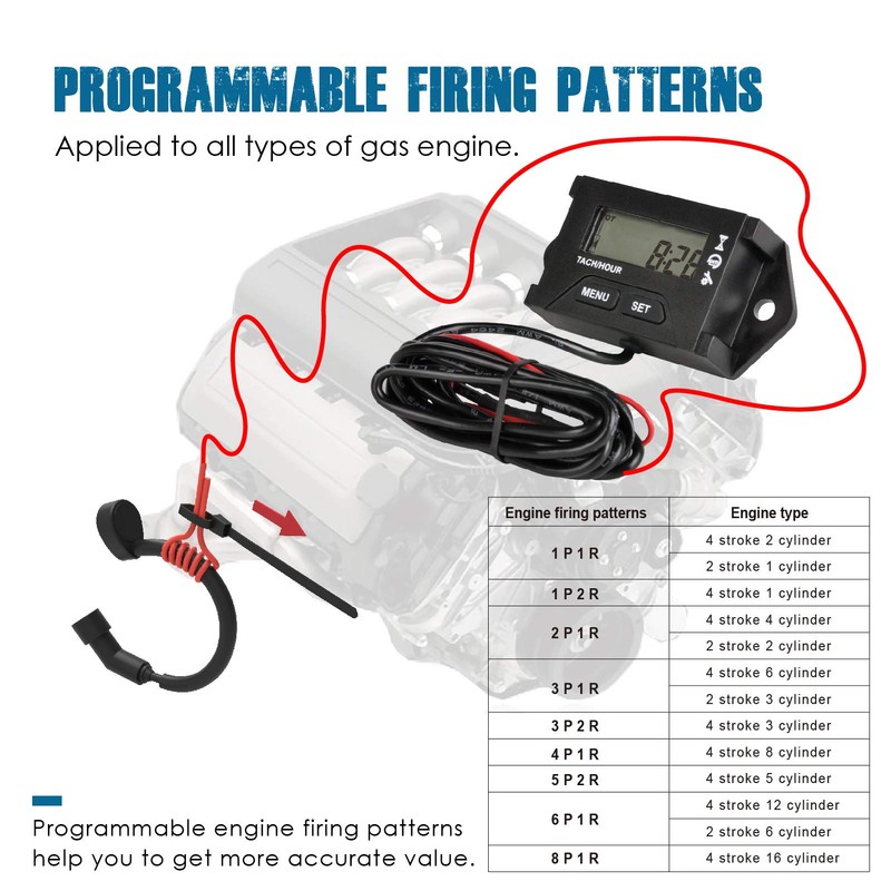 Yooreal Digital Maintenance Hours Meter Tachometer for 2 or 4