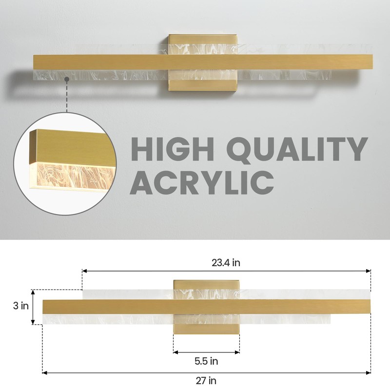 HAHZT Modern Bathroom Vanity Light: Brushed Gold 27 inch 28W