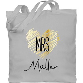 Geschenk mit Namen personalisiert by Shirtracer - Cotton Bag - Bags - MRS | Wedding Gifts for the Bride | Gift for Wedding | Wedding Gifts for the Bride, 1 Light Grey, Unit size