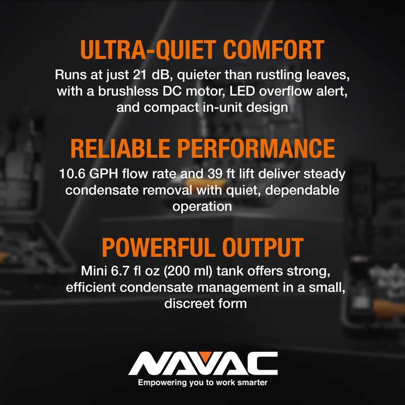 NAVAC NCB10 Mini-Split Condensate Pump - Ultra Quiet Design, HVAC