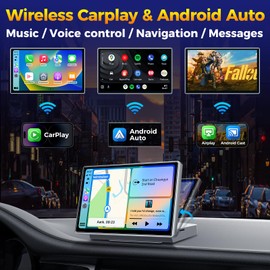JATAZA 7" Wireless CarPlay Android Auto Screen for Car - Voice Control, GPS Navigation, HD Touchscreen, AirPlay, Fits All Vehicles