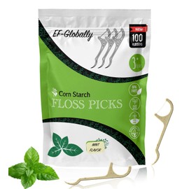 EF-Globally - Dental Floss Picks - (100 Count) - Plant Based - Eco Friendly & Socially Responsible - Ultra Sturdy Thread and Easy to Use (Mint Flavoured)
