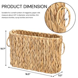 Nagpew Woven Magazine Holder, Narrow Wicker Trash Can with Metal Frame Handles, Water Hyacinth Toilet Paper Storage Basket for Small Paper Roll, Bathroom, Living Room