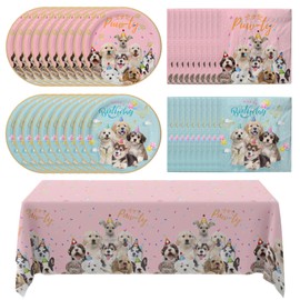 41 Pcs Dog Birthday Party Supplies, Dog Party Decorations, Puppy Birthday Party Decorations Include 20 Dog Plates, 20 Puppy Napkins, 1 Tablecloth for Dog Themed Birthday Party Supplies