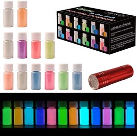 Glow in The Dark Powder, Luminous Pigment Powder, Epoxy Resin Dye with UV Flashlight , for Fine Art, Epoxy Resin Colorant, DIY Nail Art, Acrylic Paint and DIY Crafts, Long Lasting
