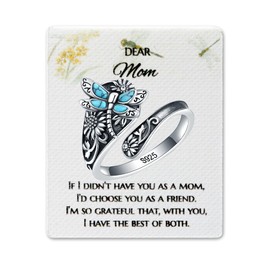 EJALEN Gift for Mom for Mother's Day Birthday - Sterling-Silver Turquoise Dragonfly Spoon Ring - Vintage Boho Sunflower Thumb Rings Wrap Ring Victorian Style Antique Floral Jewelry Gifts