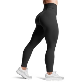 Sogetdo Black Leggings Women Seamless Buttery Soft Crossover Wide Leg Scrunch Butt Leggings for Ladies S835-Black-M