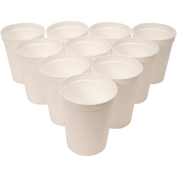 CSBD Stadium 16 oz. Plastic Cups, 10 Pack, Blank Reusable Drink Tumblers for Parties, Events, Marketing, Weddings, DIY Projects or BBQ Picnics, No BPA (White)