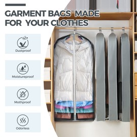 6 pack 40" Clear Garment Bags for Hanging Clothes, Suit Bags for Closet Storage, Clothing Storage, Garment Bags for Travel Covers with 4" Gussets for Coats, Jackets, Shirts, Dresses & Sweater