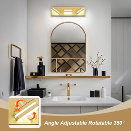 JZEKVN Modern LED Small Bathroom Lights Fixtures 3-Light,Metal Gold Acrylic Wall Lighting,Vanity Lights for Bathroom Over Mirror 6000k 16in