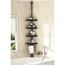 Epicano Corner Shower Caddy Tension Pole-56-115 INCH, 4-Tier Adjustable Shower Shelves with Tension Pole, Rust-Resistant Corner Shower Organizer, Adjustable Bathtub Tub Shampoo Storage, Premium Black