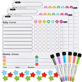 CENBEN 3PCS Magnetic Chores Chart for K ids with 6PCS Fine Tip Markers, Reusable Magnetic Reward Chart Chores Board for Family, Magnetic Dry Erase Daily Weekly Whiteboard Planner for Fridge at Home