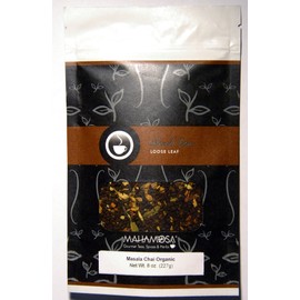 Mahamosa Chai Black Tea Blend & Filter Set: 8 oz Masala Chai Organic Black Tea, 100 Loose Leaf Tea Filters (Bundle- 2 items)(with organic black tea, ginger, cinnamon, green cardamom, vanilla)