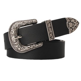 Lamerry Y2K Western Leather Belt, Vintage American Casual Jeans, Leather Belt, Stylish, Men's, Women's, 46.5 inches (118 cm), Black