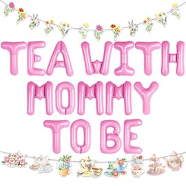 LaVenty Tea with Mom to Be Banner Vintage Tea Party Sign Tea Party Banner for Afternoon Tea Baby Shower Pregnancy Announcement Gender Reveal Decorations Supplies