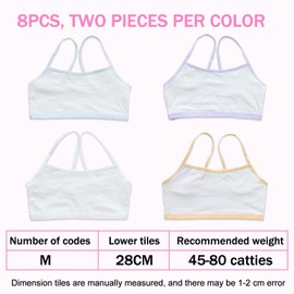 DAVBNM 8 Pcs Crop Top Bras, Girls Bras Teen Bra, Camisole Style Lightweight Seamless Kids Sports Bra with Elastic Shoulder, Comfortable Clothes for Kids & Teens (Ages 8-12)