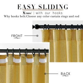 XTMYI Yellow Curtains 96 Inches Long for Living Room,Colorful Bright Mustard Mid Century Modern Decor,Linen Sheer Bohemian MCM Curtains for Bedroom 2 Panel Set,Dark Ocher