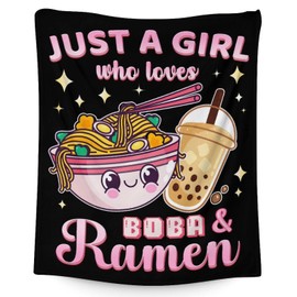 Cute Blanket for Girls - Ramen Throw Blanket Gifts for Kids Ramen Lovers - 40 x 50 Inches Black Soft Flannel Food Blankets for Couch Sofa Chair Bed