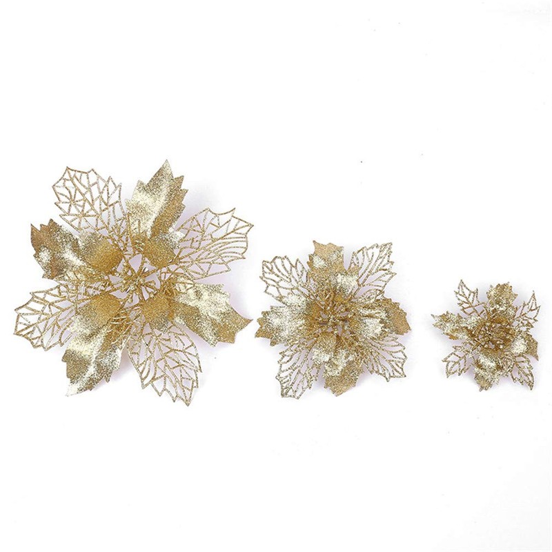 GLITZFAS 12-Piece Glitter Christmas Tree Decoration, Ornaments, Flower Decoration, Christmas