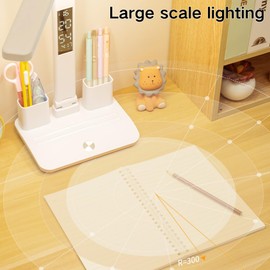 SUQ LED Desk Lamp, Dual Swing-Arm Table Lamp with 3 Color Modes, Double Head Desk Lamp with Clock Date and Pen case, Reading Light for Home, Office, Bedside, Eye Protection (Clock Style)