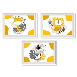 3er Set Poster Deko Löwe Giraffe Zebra Kinderzimmer Baby Deko Junge Mädchen Dschungel Safari Tiere Geschenkidee Safari Thema Hochwertiger Druck (A4 (29,7 x 21 cm))