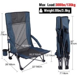 Stonehomy Folding High Back Beach Chair for Adults 2 Pack, Oversided Low Beach Chairs, Sturdy & Lightweight High Back Camping Chair with Cup Holder, Seatback Pocket, for Lawn Concert Outdoor Sand