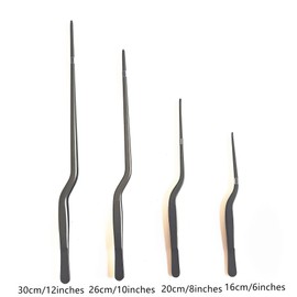 4 Pcs Professional Chef Stainless Steel Kitchen Cooking Tweezers Precision Tongs Plating Decorating Tool Kit (Black)