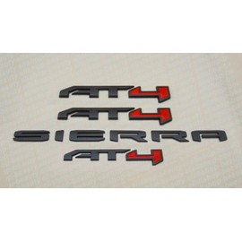 4PCS Kits AT4 Overlay Emblem Badge Sticker Sierra Replacement for 2019-2024 Sierra 1500 (Matte Black Red)