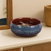 UANYEMON Blue Ceramic Decorative Bowl, Rustic Oval Display Dish for