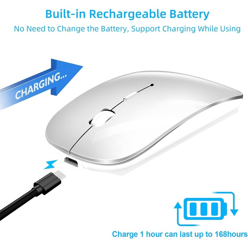 QYFP 2.4GHz USB C Wireless Mouse for Laptop - Silver