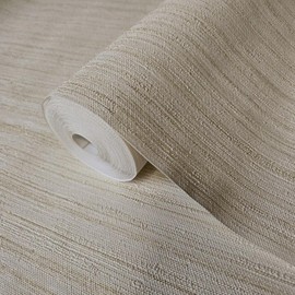 Tan Beige Cream Gold Metallic Faux Thread Stria Lines Fabric Textured Wallpaper