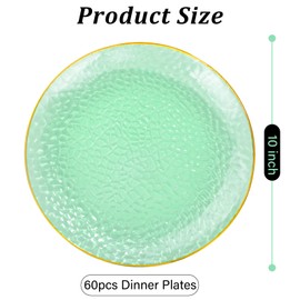 Rubtlamp 60 Pieces Green Gold Plastic Plates - 10 inch Green Plastic Dinner Plates - Hammer Pattern Design - Fancy Disposable Plates Ideal for Wedding & Party