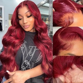99j Burgundy Lace Front Wigs Human Hair 200% Density 13x6 Body Wave Lace Front Wigs Human Hair Pre Plucked Glueless Red Wig Wine Red Lace Front Wigs Human Hair Wigs for Women 20inch