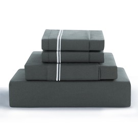 Aisbo King Sheet Set Dark Grey - Luxury Hotel 4-Piece Embroidered Bed Sheet Set with Easy Fit Deep Pocket, Extra Soft Cooling Bedding Sheet Set with Pillowases, Wrinkle Free, Fade Stain Resistant