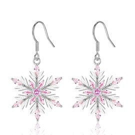 Christmas Snowflake Earrings for Women, Silver Drop Earrings with Cubic Zirconia for Girls, Xmas Snowflake Dangle Earrings Jewellery | Anniversary Earrings Gifts for Her