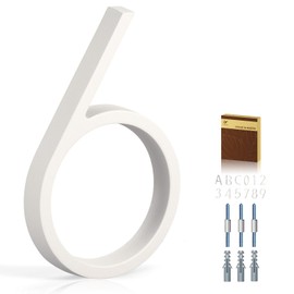 YIPLED 5 Inch House Numbers for Outside, Metal Address Number 6- Modern Design, Weather-Resistant White Crystal Powder Coated Finish, Stain Resistant, No Paint Peeling (White)