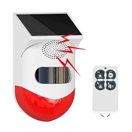 Solar Strobe Alarm Light with Motion Sensor Siren Outdoor Alarm Siren with Remote Controller 120db Sound Security Siren Light IP65 Waterproof and 4 Modes for Home,Farm,Barn,Villa,Yard