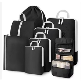 8-Piece Travel Packing Cubes Set, Black and White